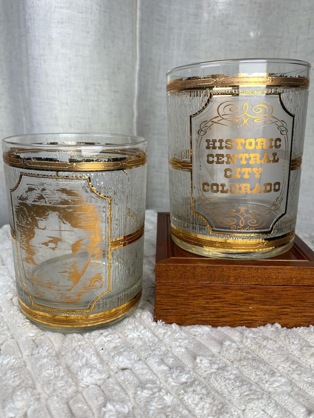 Vtg 50/60s Culver 22k Gold Double Rocks Glasses Pair - Historic Central City CO